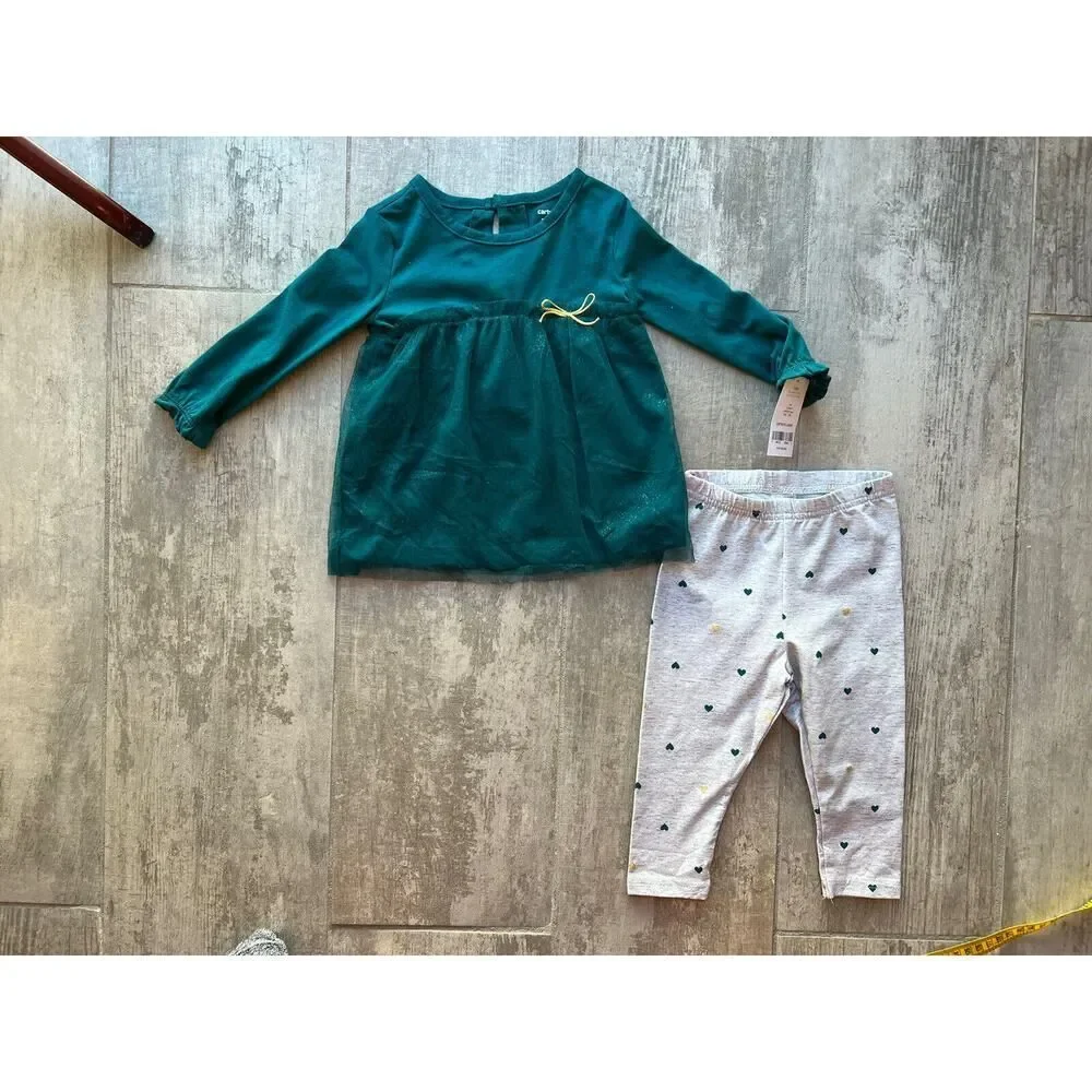 Baby Girl Toddler 2 Piece Outfit Set Babydoll Tutu Top Leggings NEW Shimmer 12m